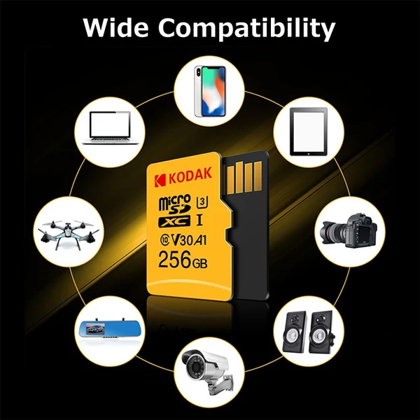 Kodak Micro U3 A1 V30 memóriakártya 100 MB/s olvasási sebesség 4K videofelvétel - 256 GB