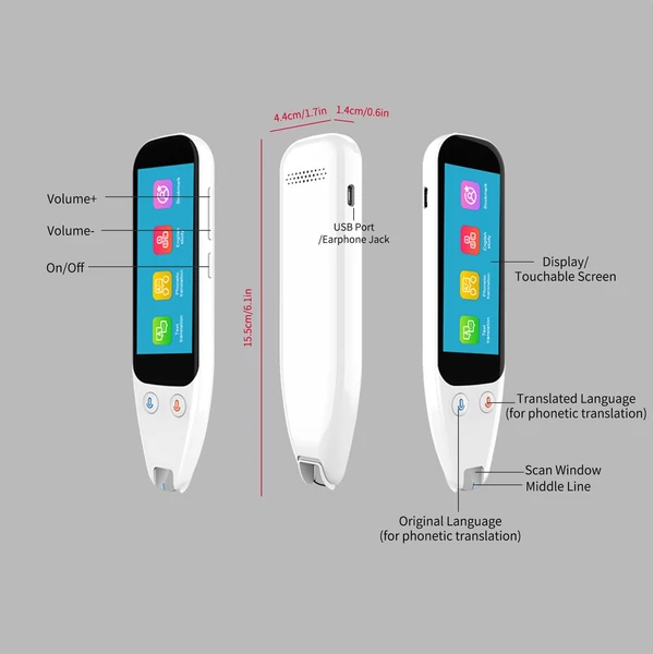 Hordozható lapolvasó fordítótoll vizsgaolvasó hangnyelvi fordítóeszköz érintőképernyővel - Fehér