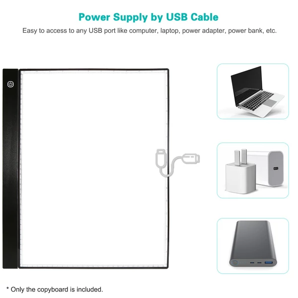 A3-as LED-es 4 mm-es ultravékony grafikus rajztábla másolótábla, 3 szinten elsötétíthető, méretarányos klipekkel művészi animációk tervezése vázlatkészítés kalligráfia