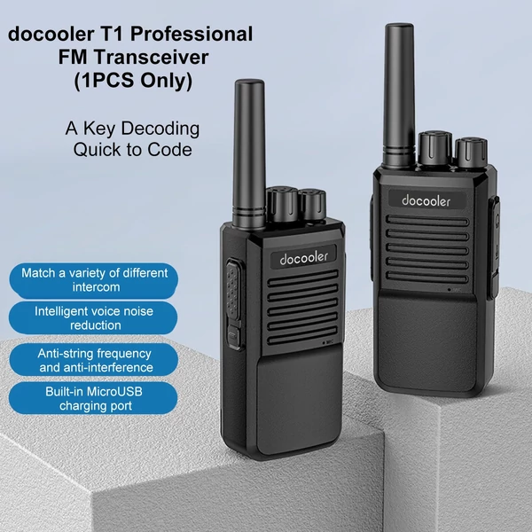 docooler T1 Walkie Talkie 16 Csatornás Rádiós Adó-Vevő - Fekete