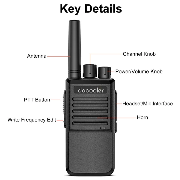 docooler T1 Walkie Talkie 16 Csatornás Rádiós Adó-Vevő - Fekete