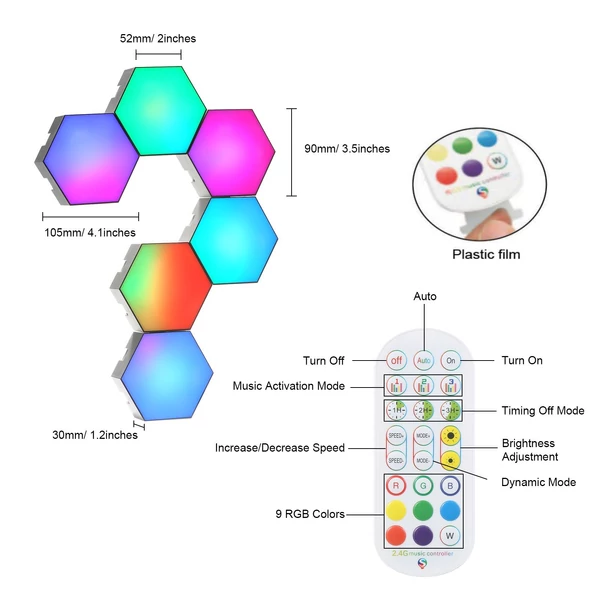 EU ECO Raktár - DC5V 6PCS BT Bluetooth Vezetéknélküli RGB Fali Lámpa - Fekete