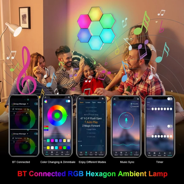 EU ECO Raktár - DC5V 6PCS BT Bluetooth Vezetéknélküli RGB Fali Lámpa - Fekete