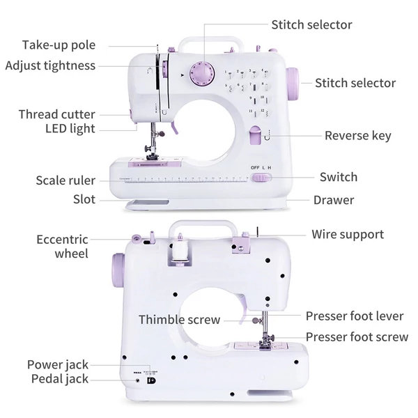 Elektromos kis varrógép lábpedállal, 12 öltéssel, állítható sebességgel