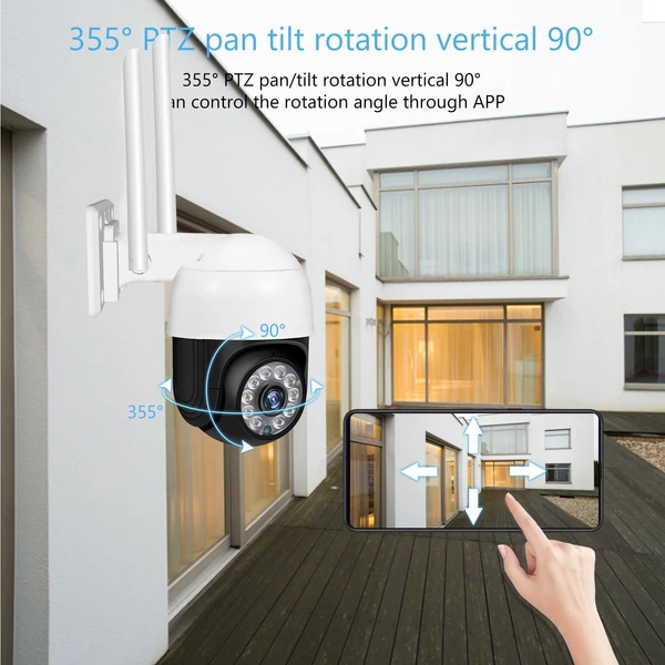 Biztonság kültéri 360°-os biztonsági kamerarendszer, 3 MP PTZ Dome megfigyelő WiFi színes éjszakai látás, mozgásérzékelés, kétirányú hang, IP66 időjárásálló