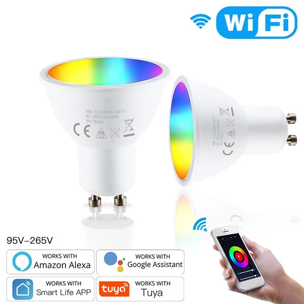 WiFi intelligens GU10 LED izzó 5W 90-265V 2800K-6200K+RGB APP távirányítóval tompítható, Alexa Google Home kompatibilis - 3 db