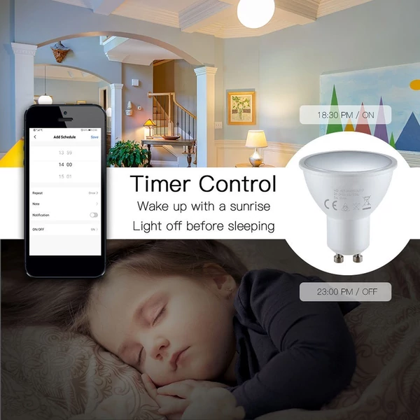 WiFi intelligens GU10 LED izzó 5W 90-265V 2800K-6200K+RGB APP távirányítóval tompítható, Alexa Google Home kompatibilis - 3 db