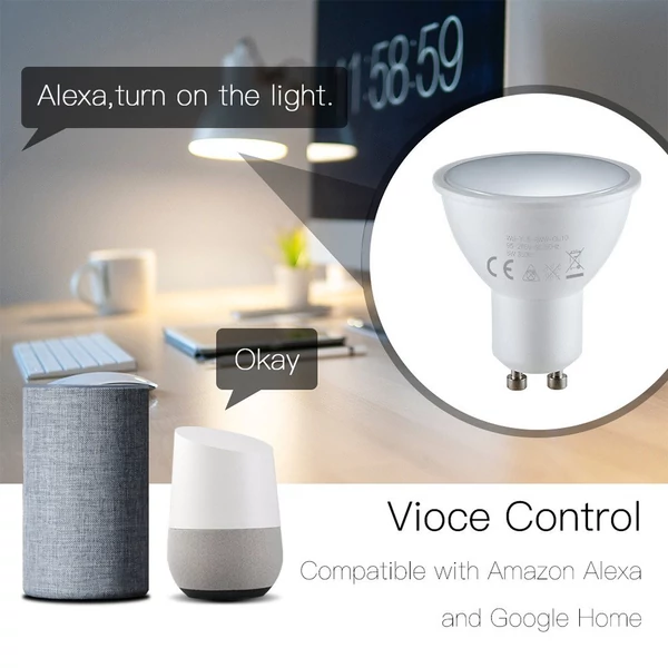 WiFi intelligens GU10 LED izzó 5W 90-265V 2800K-6200K+RGB APP távirányítóval tompítható, Alexa Google Home kompatibilis - 3 db