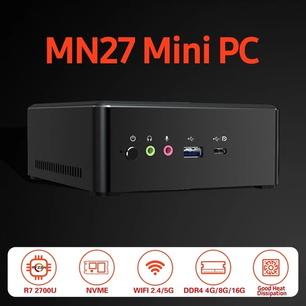 T-bao MN27 fém mini PC AMD Ryzen 7 2700U CPU-val 4 GB RAM 128 GB M.2 NVME SSD Radeon Vega 10 GPU