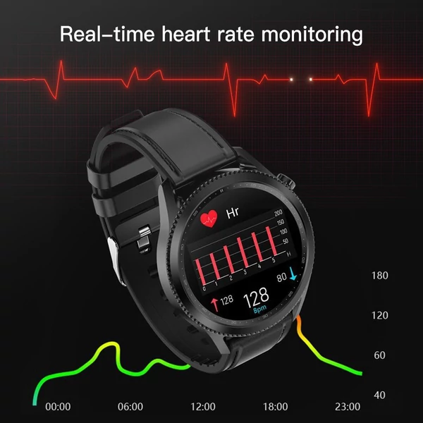 E102 okosóra pulzusszám vérnyomás EKG monitorral IP68 Vízálló - Fekete