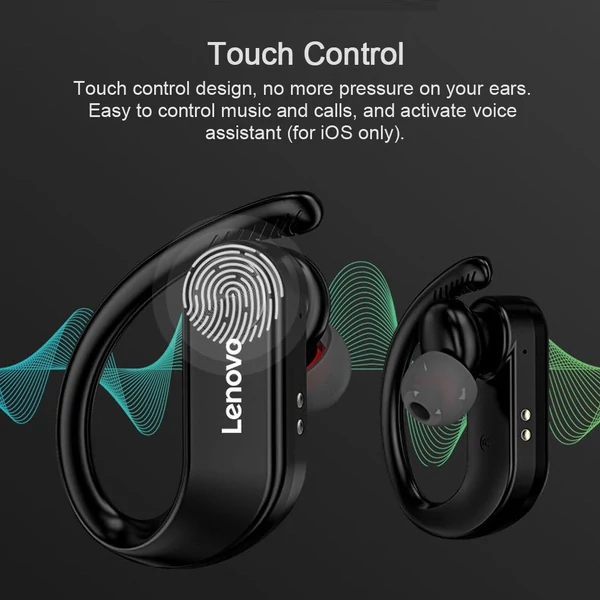 Lenovo LP7 Bluetooth 5.0 TWS fülhallgató kettős mikrofonos fülhorgos sportfülhallgató töltődoboz akkumulátor kijelző IPX5 vízálló - Fekete