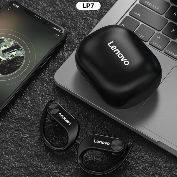 Lenovo LP7 Bluetooth 5.0 TWS fülhallgató kettős mikrofonos fülhorgos sportfülhallgató töltődoboz akkumulátor kijelző IPX5 vízálló - Fekete