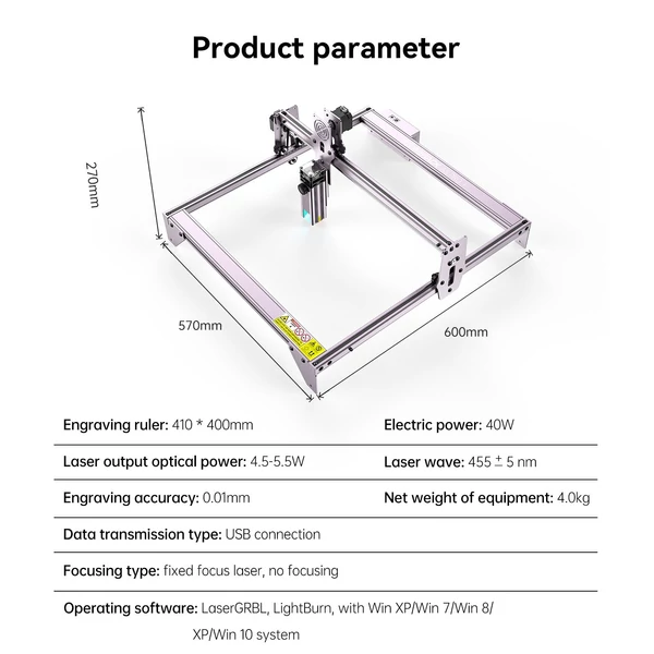 ATOMSTACK A5 Pro 40 W bővített lézergravírozó 410x400 gravírozási területtel, fix fókuszú ultravékony lézer fa vágásához fém bambusz műanyag kerámia kő bőr gravírozás