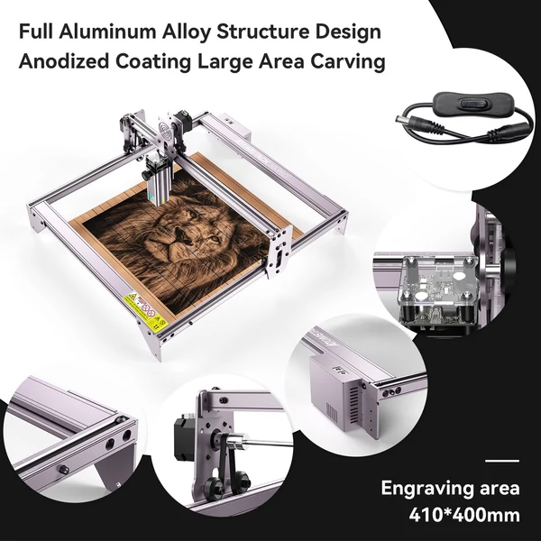 ATOMSTACK A5 Pro 40 W bővített lézergravírozó 410x400 gravírozási területtel, fix fókuszú ultravékony lézer fa vágásához fém bambusz műanyag kerámia kő bőr gravírozás