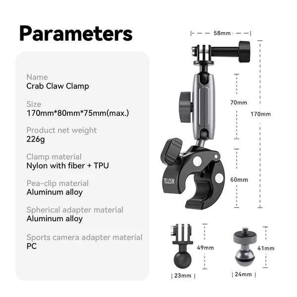 TELESIN GP-HBM-001 Kerékpárkormány Super Clamp rögzítő