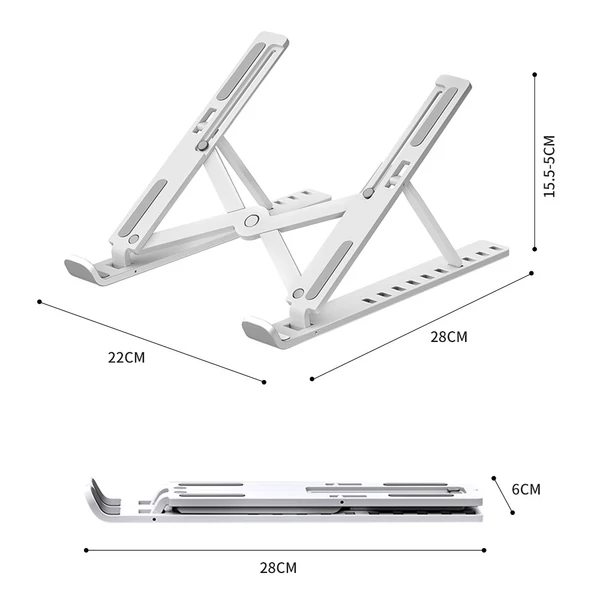 Ultravékony notebook tartó 10 szinten állítható magasságú összecsukható laptop tartó állvány - Fehér