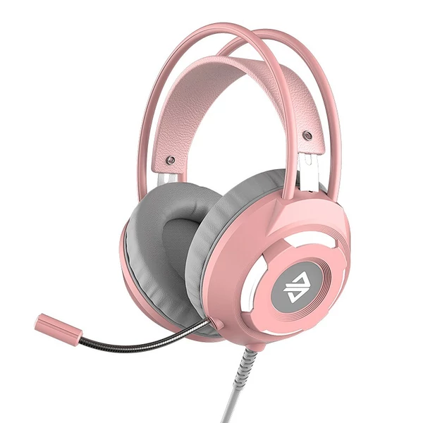 Ajazz AX120 USB 3,5 mm-es vezetékes sztereó játékfejhallgató zajszűrővel, mikrofonnal, 50 mm-es fehér meghajtóegységgel - Pink