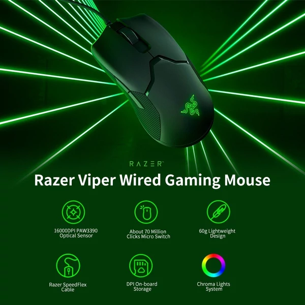 Razer Viper vezetékes játékegér 16000DPI RGB