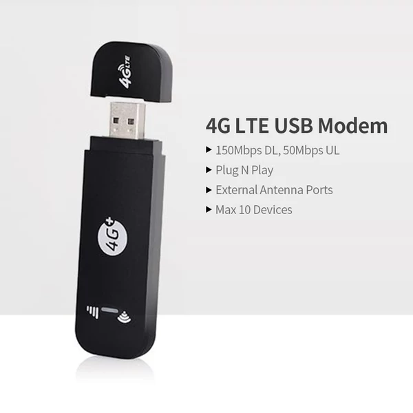 4G LTE USB modem mobil WiFi hotspot SIM-kártya nyílással 150Mbps DL 50Mbps UL Max 10 eszköz külső antenna portok - Fehér