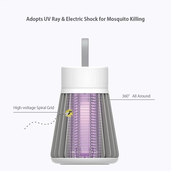 Hordozható elektromos szúnyoglámpafogó UV sugárzással és áramütéssel, beépített akkumulátorral a hálószobába, nappaliba babaszobába - Fehér
