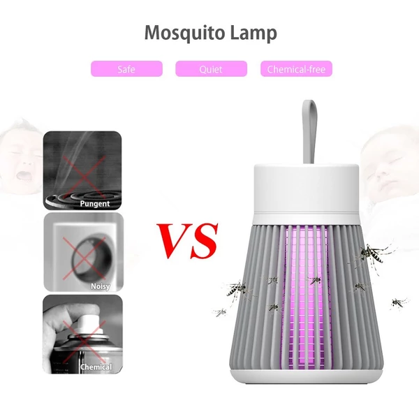 Hordozható elektromos szúnyoglámpafogó UV sugárzással és áramütéssel, beépített akkumulátorral a hálószobába, nappaliba babaszobába - Fehér