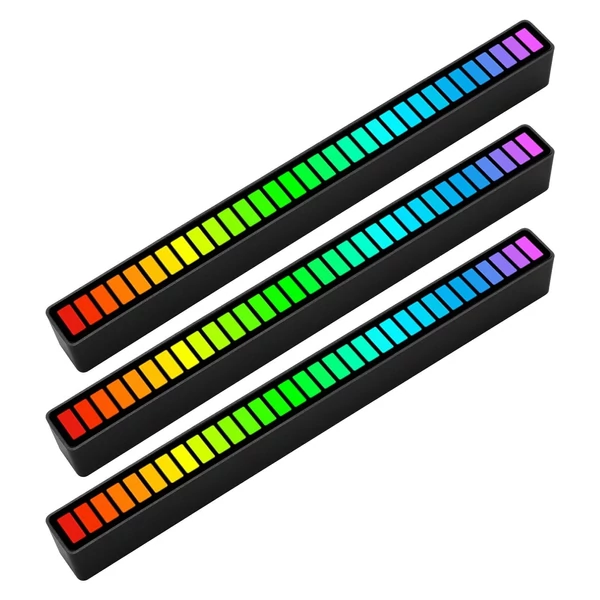 RGB hangvezérlés ritmusfények 32 LED 18 színű hangspektrum mód 5 sebességfokozat 4 fényerő TYPE-C USB - Fekete - 3 db