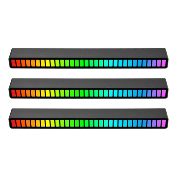 RGB hangvezérlés ritmusfények 32 LED 18 színű hangspektrum mód 5 sebességfokozat 4 fényerő TYPE-C USB - Fekete - 3 db