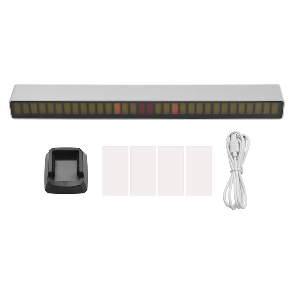 RGB hangvezérlés ritmusfények 32 LED 18 színű hangspektrum mód 5 sebességfokozat 4 fényerő TYPE-C USB - Ezüst - 1 db