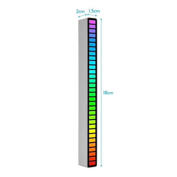 RGB hangvezérlés ritmusfények 32 LED 18 színű hangspektrum mód 5 sebességfokozat 4 fényerő TYPE-C USB - Ezüst - 1 db