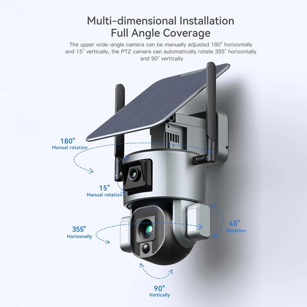 400 W 10X optikai zoom vezeték nélküli napelemes akkumulátor, kettős tápellátású, intelligens kétlencsés kamera IP66 vízálló - WiFi