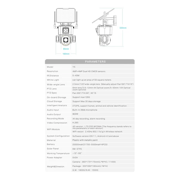 400 W 10X optikai zoom vezeték nélküli napelemes akkumulátor, kettős tápellátású, intelligens kétlencsés kamera IP66 vízálló - WiFi