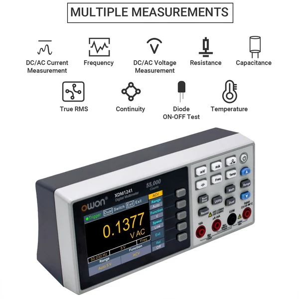 Owon XDM1241 Mini asztali digitális multiméter, nagy pontosságú True RMS univerzális mérő 3,5 hüvelykes TFT LCD képernyővel