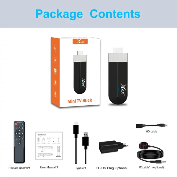 X98 S500 Android 11.0 Smart TV Stick UHD 4K médialejátszó Amlogic S905Y4 TV Dongle 2.4G/5G WiFi HDR10 H.265 VP9 dekódolás - 2GB+16GB