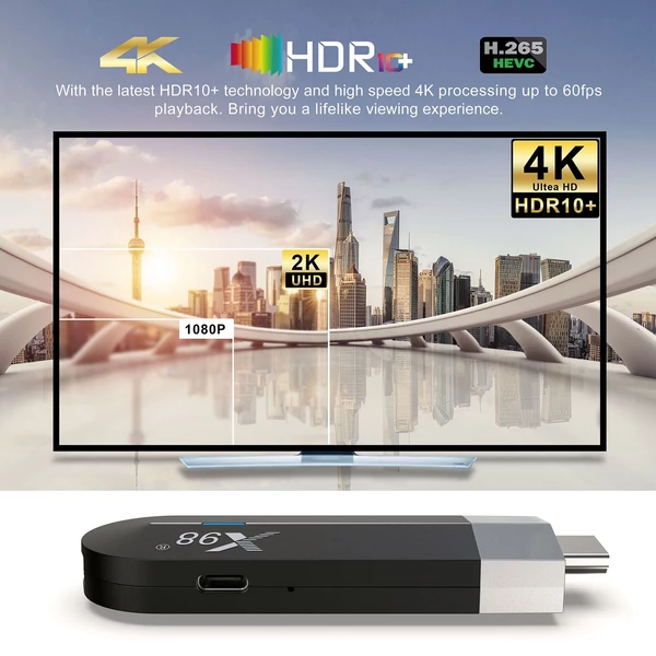 X98 S500 Android 11.0 Smart TV Stick UHD 4K médialejátszó Amlogic S905Y4 TV Dongle 2.4G/5G WiFi HDR10 H.265 VP9 dekódolás - 2GB+16GB