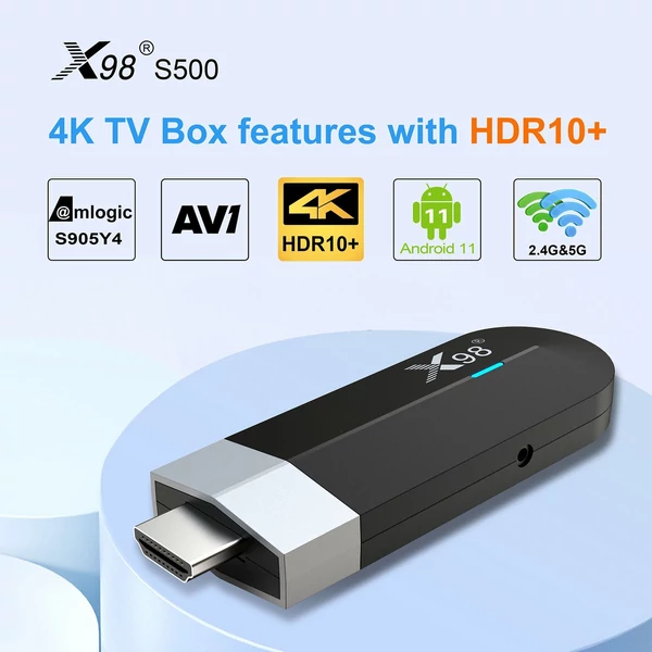 X98 S500 Android 11.0 Smart TV Stick UHD 4K médialejátszó Amlogic S905Y4 TV Dongle 2.4G/5G WiFi HDR10 H.265 VP9 dekódolás - 2GB+16GB