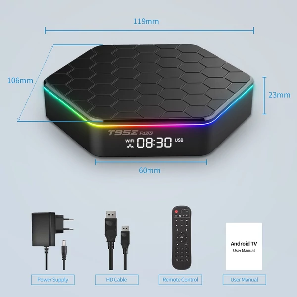 T95Z Plus Android 12.0 Smart TV Box Allwinner H618 négymagos 4K médialejátszó 6K felvétel H.265 VP9 kétsávos WiFi6 BT5.0 digitális kijelző távirányítóval - 32G