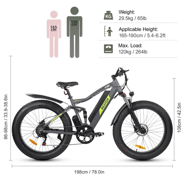 BEZIOR XF900 elektromos kerékpár 48V 750W 12.5AH akkumulátor végsebesség 45km/h - Szürke