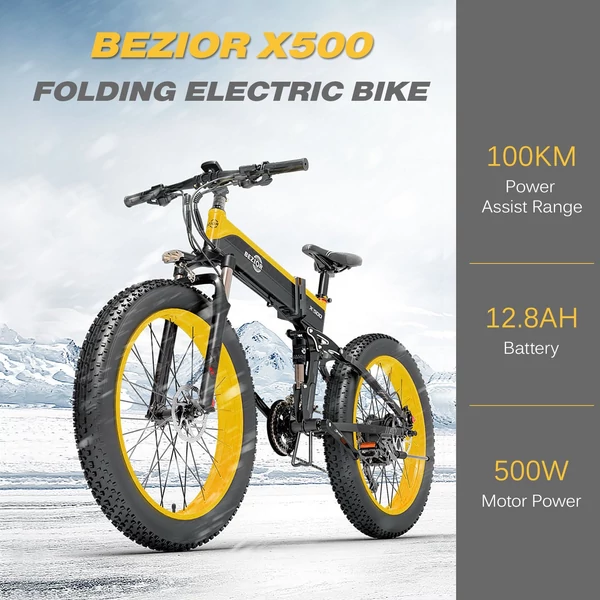 BEZIOR X500 500 W összecsukható elektromos kerékpár 26 x 4 hüvelykes Fat Tire hókerékpár