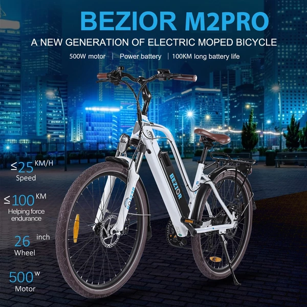 BEZIOR M2 Pro elektromos kerékpár 48V 500W 12.5AH akkumulátor Max sebesség 25km/h - Fehér