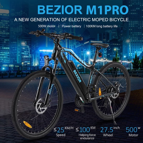 BEZIOR M1 Pro elektromos kerékpár 48V 500W 12.5AH akkumulátor Max sebesség 25km/h - Fehér