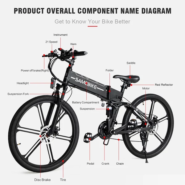 Samebike LO26-II összecsukható elektromos kerékpár 48V 500W 10AH akkumulátor Max sebesség 35km/h - Fekete