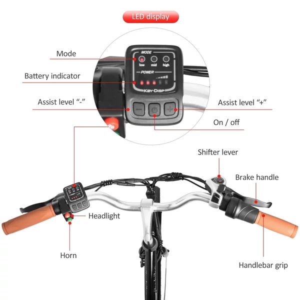 KAISDA K6P elektromos kerékpár 36V 350W 12.5AH akkumulátor végsebesség 32km/h - Fehér