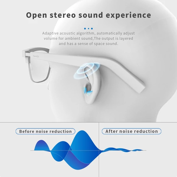 GerD C1 vezetéknélküli BT5.0 okosszemüveg, Autosense hangszóró hangfejhallgató zajszűrő mikrofon nyitott fülű vízálló kék lencsés autós kihangosító