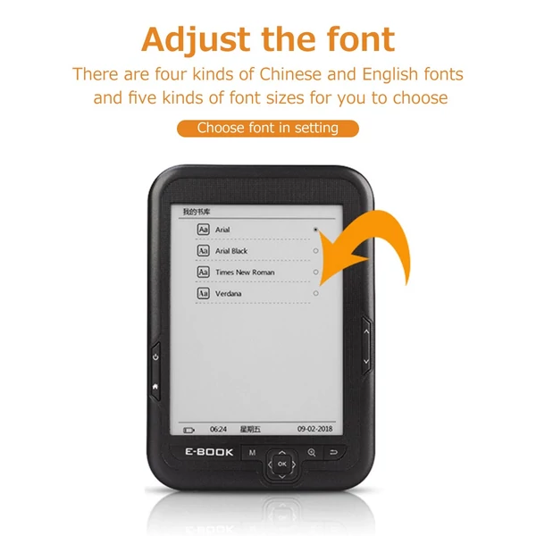 6 hüvelykes többfunkciós e-könyv olvasó Kompakt méretű beépített lítium akkumulátor - 16 GB
