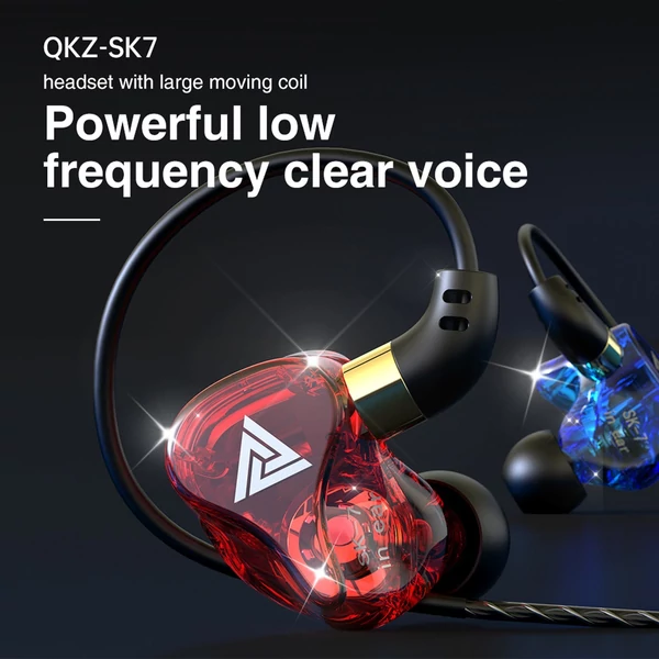 QKZ SK7 3,5 mm-es vezetékes, fülbe helyezhető sport szuper basszus fülhallgató mikrofonnal - Piros