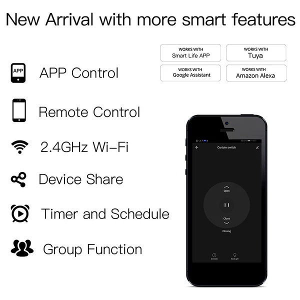 Tuya WiFi intelligens függönykapcsoló modul mobiltelefon eszközmegosztás, időzítés funkció APP távirányító kompatibilis - 3 db