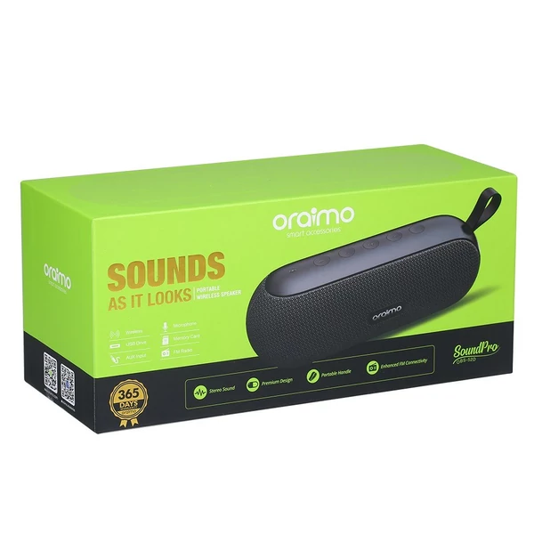 Oraimo OBS-52D SoundPro hordozható 10 W vezetéknélküli BT hangszóró zenelejátszás támogatás