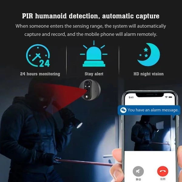 Intelligens WiFi ajtócsengő 1080P/120°-os kamera videó kukucskálónyílással ajtóhoz 4,3 hüvelykes LCD képernyő 24 órás PIR mozgásérzékelő szem TUYA APP