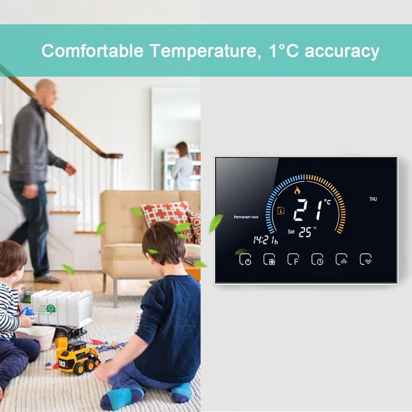 95-240V programozható termosztát 5+1+1 hat periódusos érintőképernyős LCD - Fekete Wifi nélkül