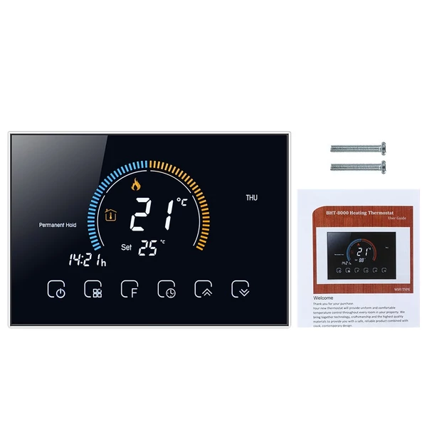 95-240V programozható termosztát 5+1+1 hat periódusos érintőképernyős LCD - Fekete Wifi nélkül